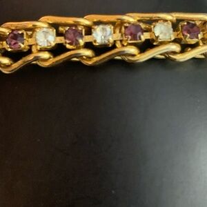 Gold Bracelet with Purple and White Stones